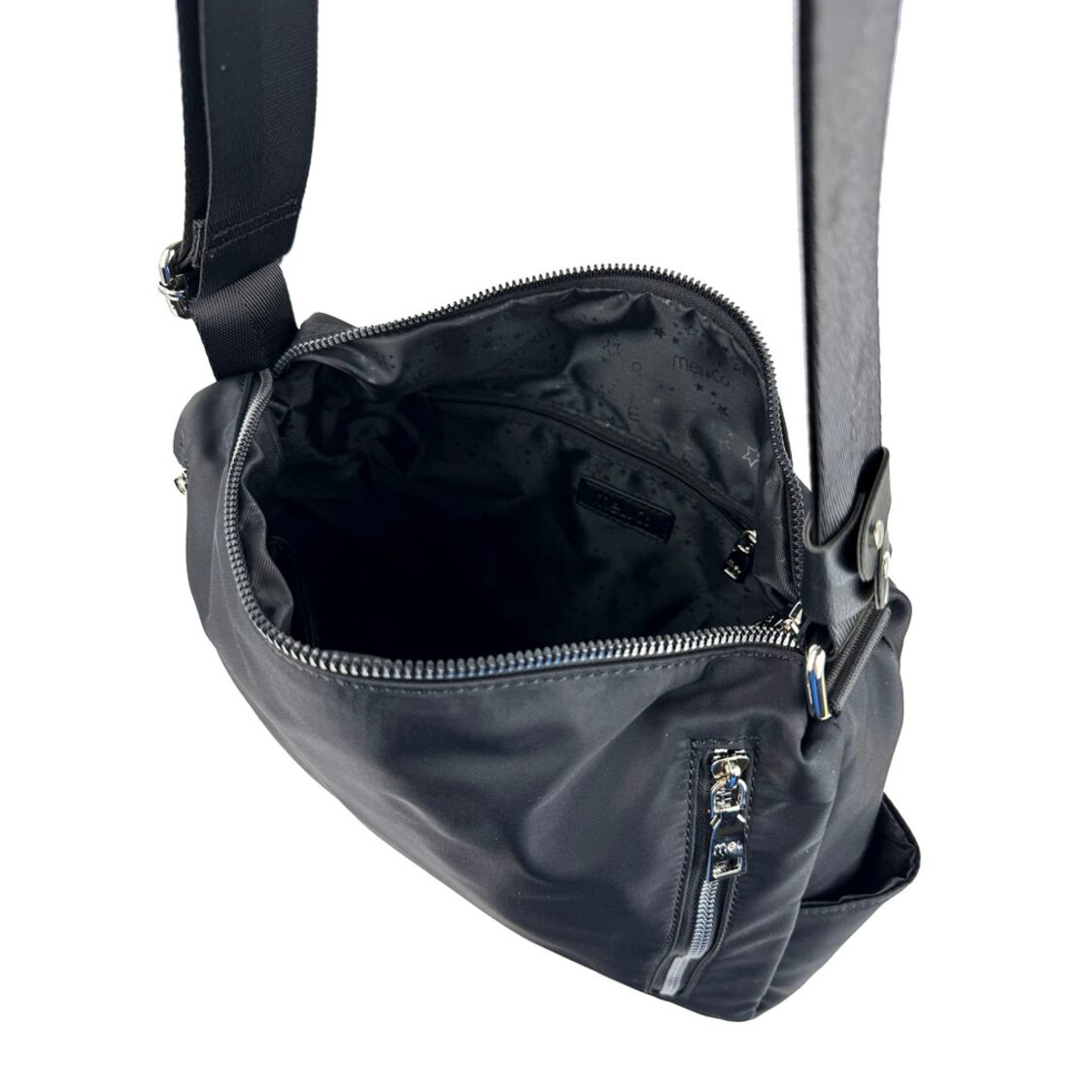 Mel&Co Nylon Shoulder Sling Bag With Twin Zipper Pockets
