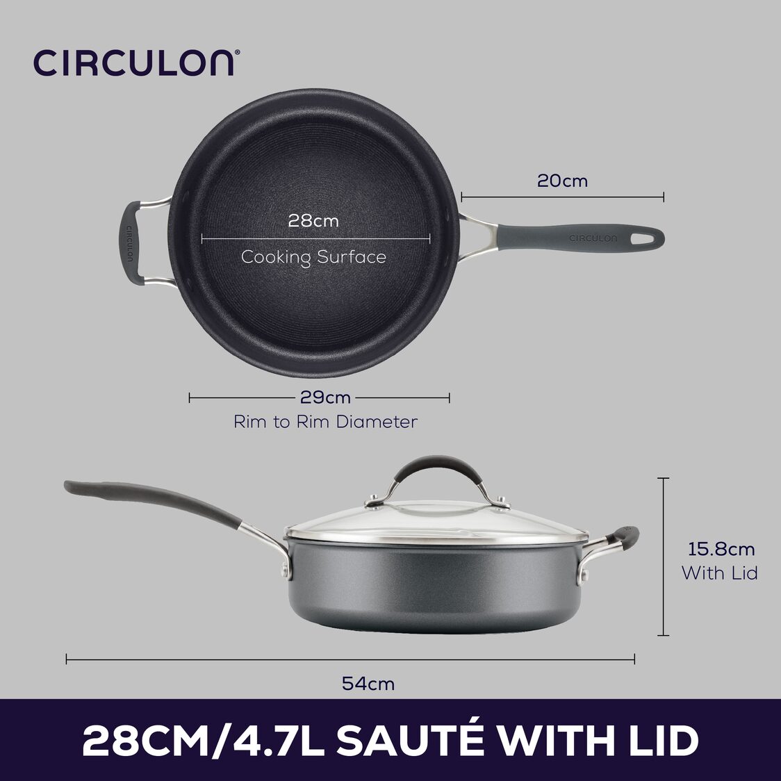 Circulon ScratchDefense A1 28cm/4.7L Covered Saute with Helping Handle
