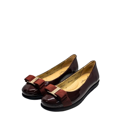 Barani Leather Pumps/Ballet Flats 8841-199 (With Fixed Buckle) - Maroon Patent
