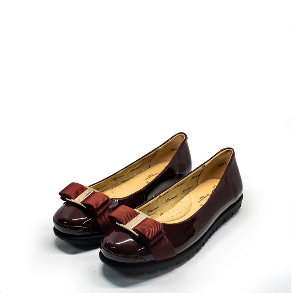 Barani 8841-199 Leather Pumps/Ballet Flats Maroon Patent (With Fixed Buckle)