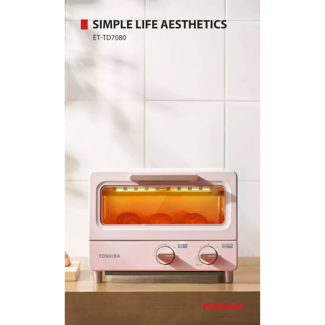 Toshiba 8L 1000W Oven Toaster - Pink (ET-TD7080 PN)