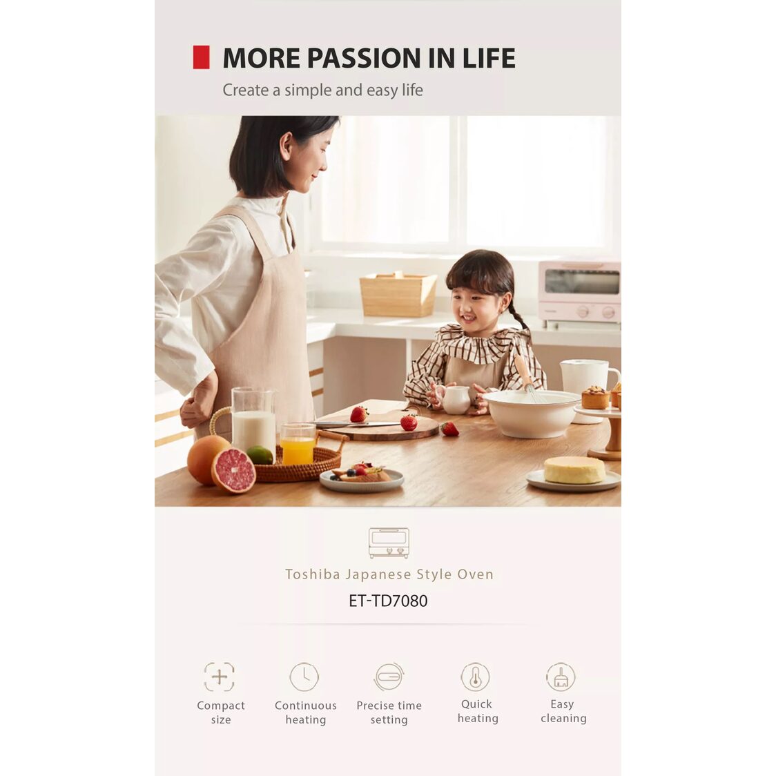 Toshiba 8L 1000W Oven Toaster - Pink (ET-TD7080 PN)