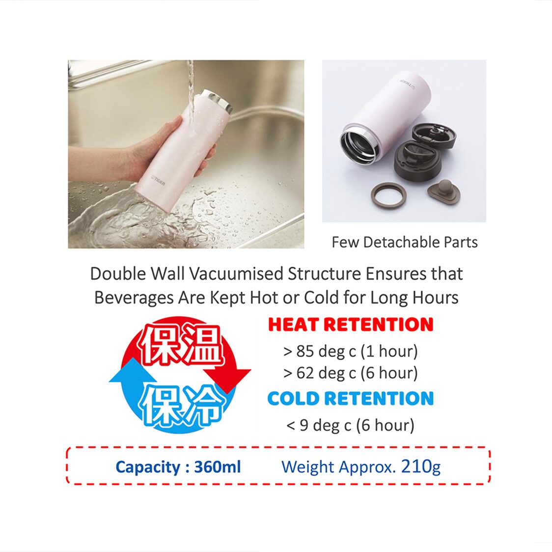 Tiger 500ml Anti-Bacteria Double S/Steel Kids Bottle With Pouch - Purple Plum (MTA-A050 VL)