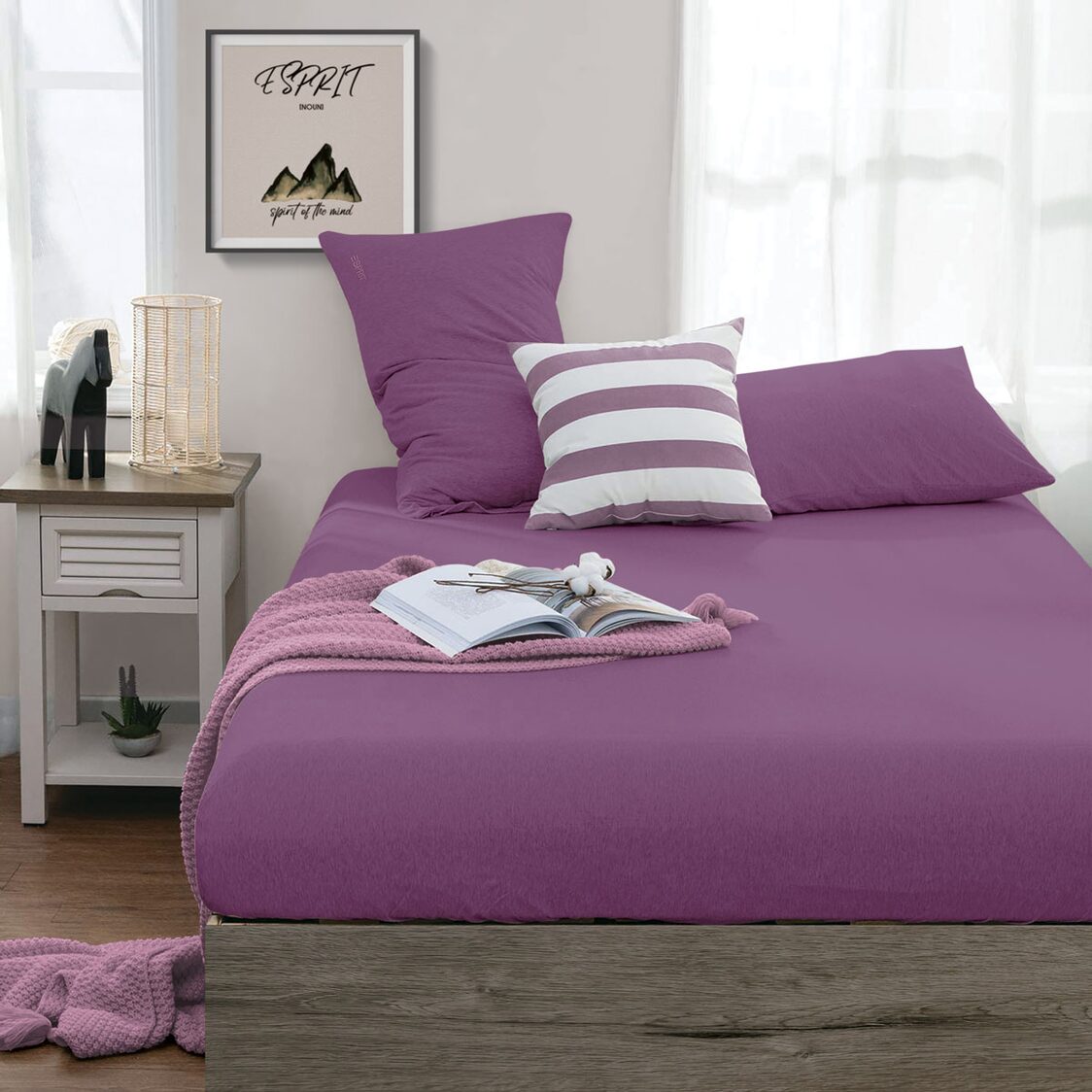 Esprit Jersey Collection 100% Super Combed Cotton Fitted Sheet EJ04 - Grape (Purple)