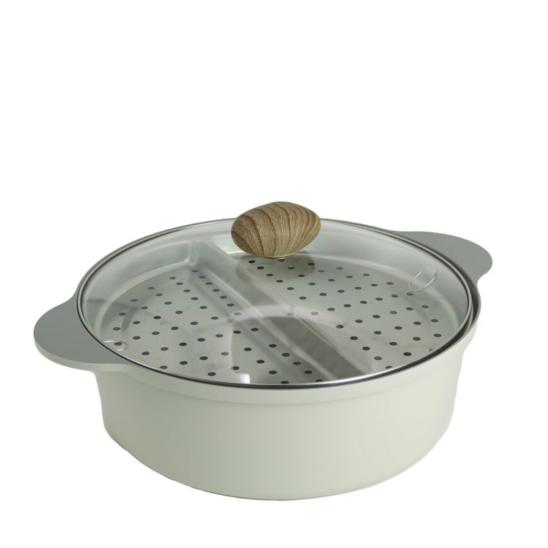 Neoflam Divided 30cm Casserole With Glass Lid/Steamboat With Steamer