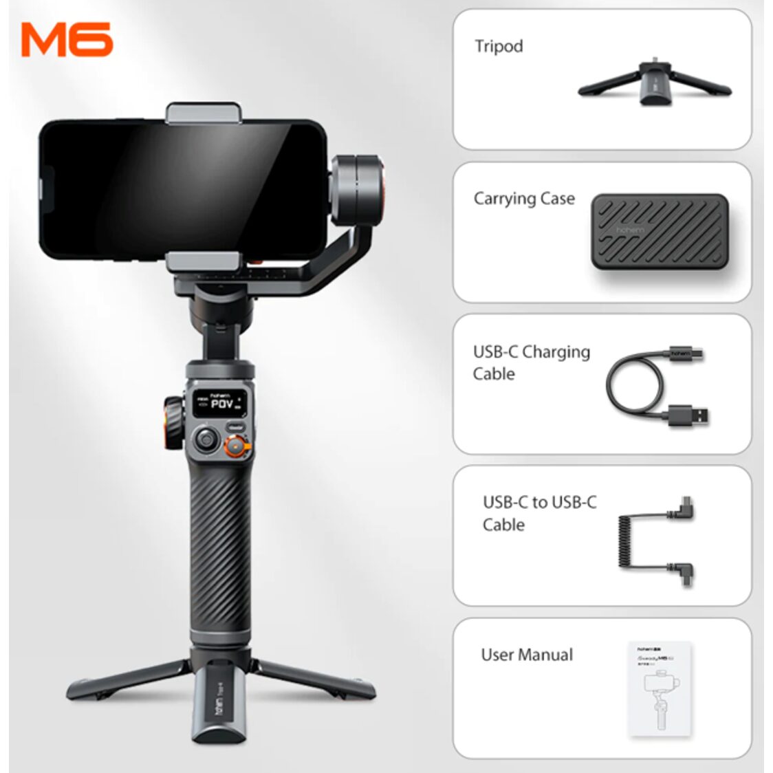 Hohem iSteady M6 Pro Kit 3-Axis Structure Smartphone Gimbal with Magnetic Fill light & Integrated with AI Tracking Module / Hohem iSteady M6 Pro Kit