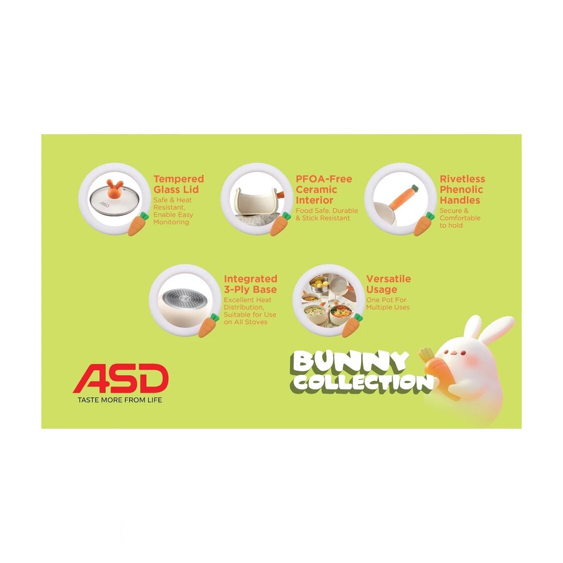 ASD Bunny Collection 18cm Induction Saucepan + Steamer (HP-BUN318SA-SS)