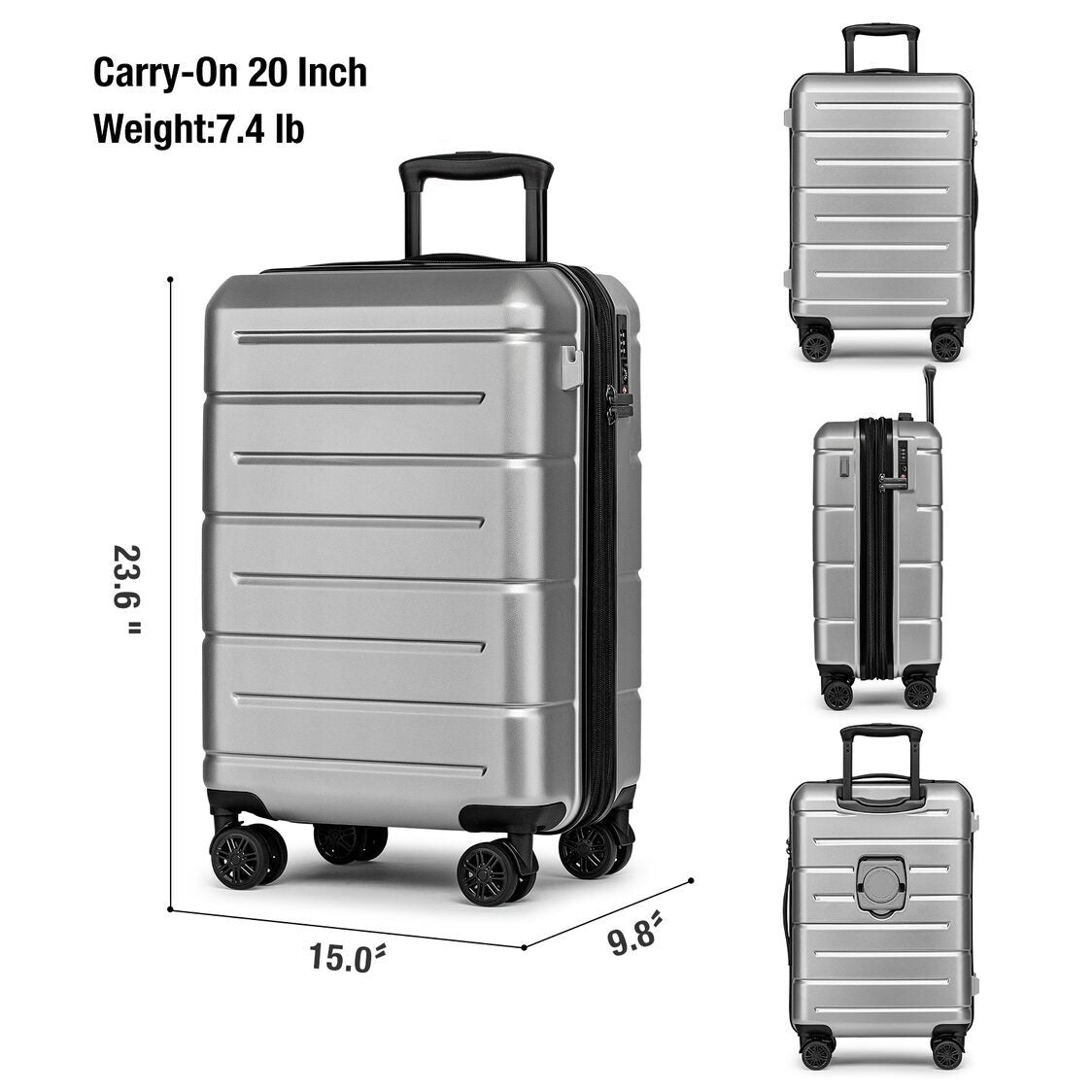 M Collection Expandable TSA Lock 360 Silent Brake Wheel Luggage Silver Grey
