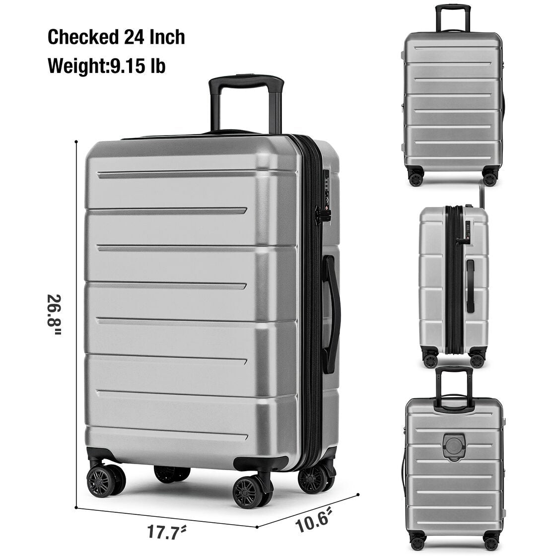 M Collection Expandable TSA Lock 360 Silent Brake Wheel Luggage - Silver Grey