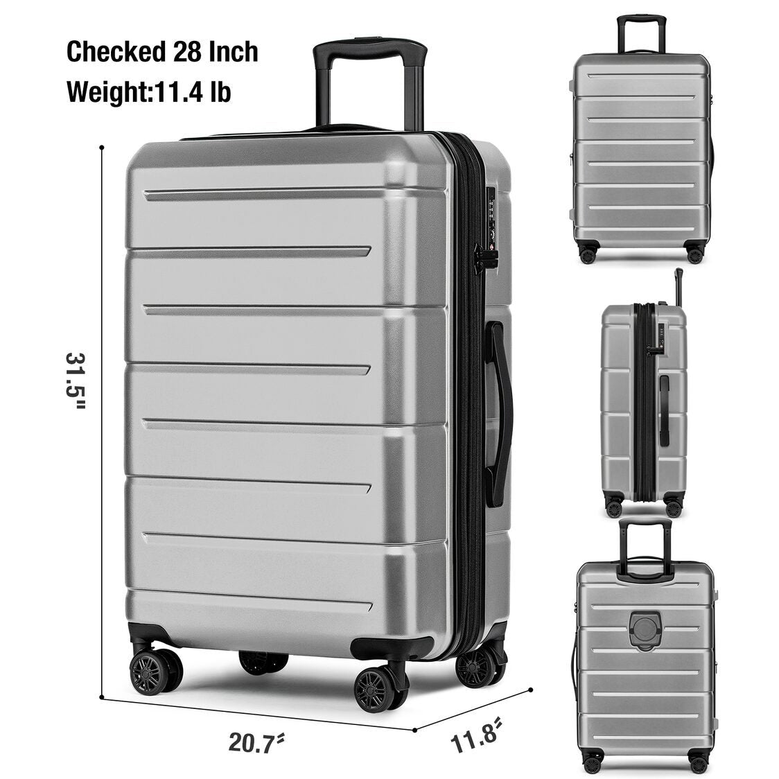 M Collection Expandable TSA Lock 360 Silent Brake Wheel Luggage - Silver Grey
