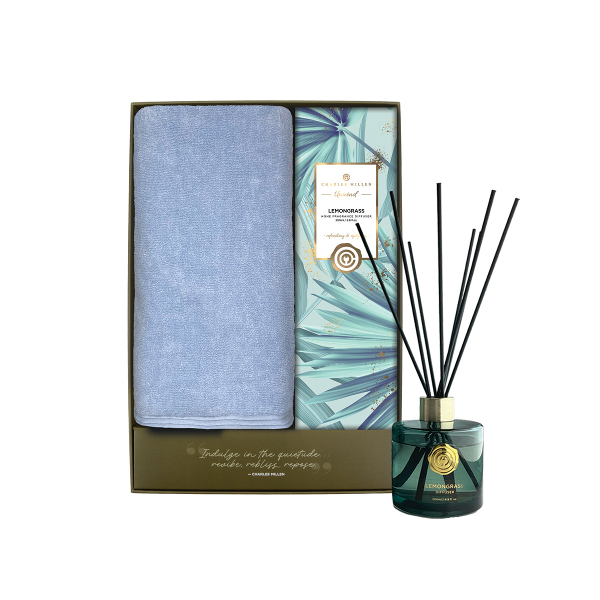 Charles Millen Signature Collection Repose Loft Sports Bath Towel With Unwind Diffuser Gift Set