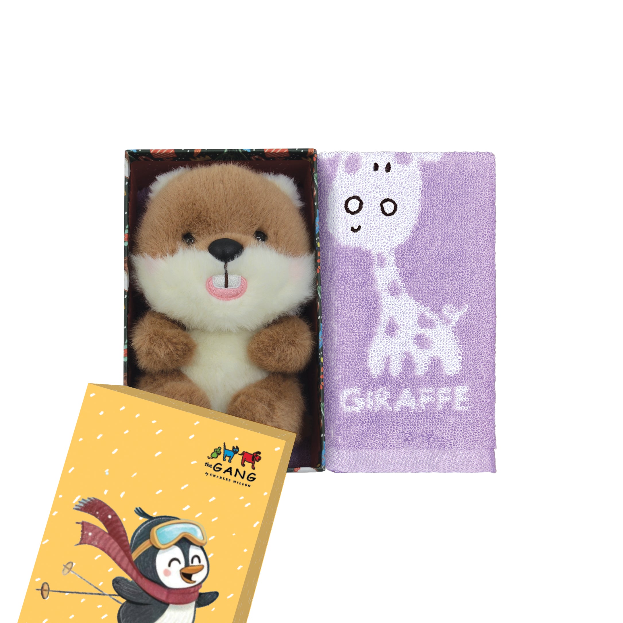 The Gang The Rangers Series The Mobz Premium Cotton Bath Linen X'mas Gift Set, 1 Piece Junior Hand Towel With 1 Piece Animal Plush