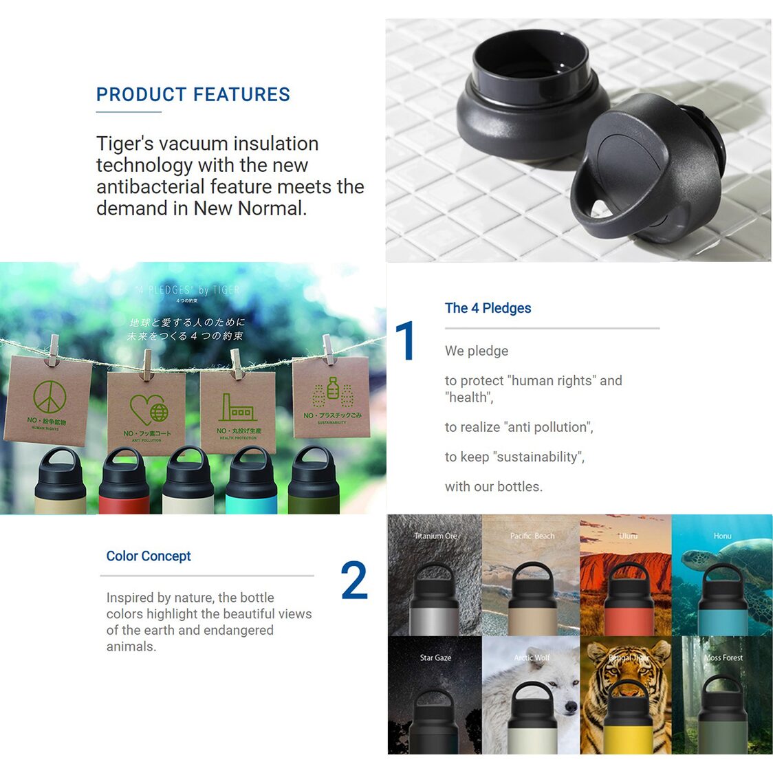 Tiger 400ml Anti-Bacteria Double Stainless Steel Bottle - Lime (MCZ-S040 YZ)