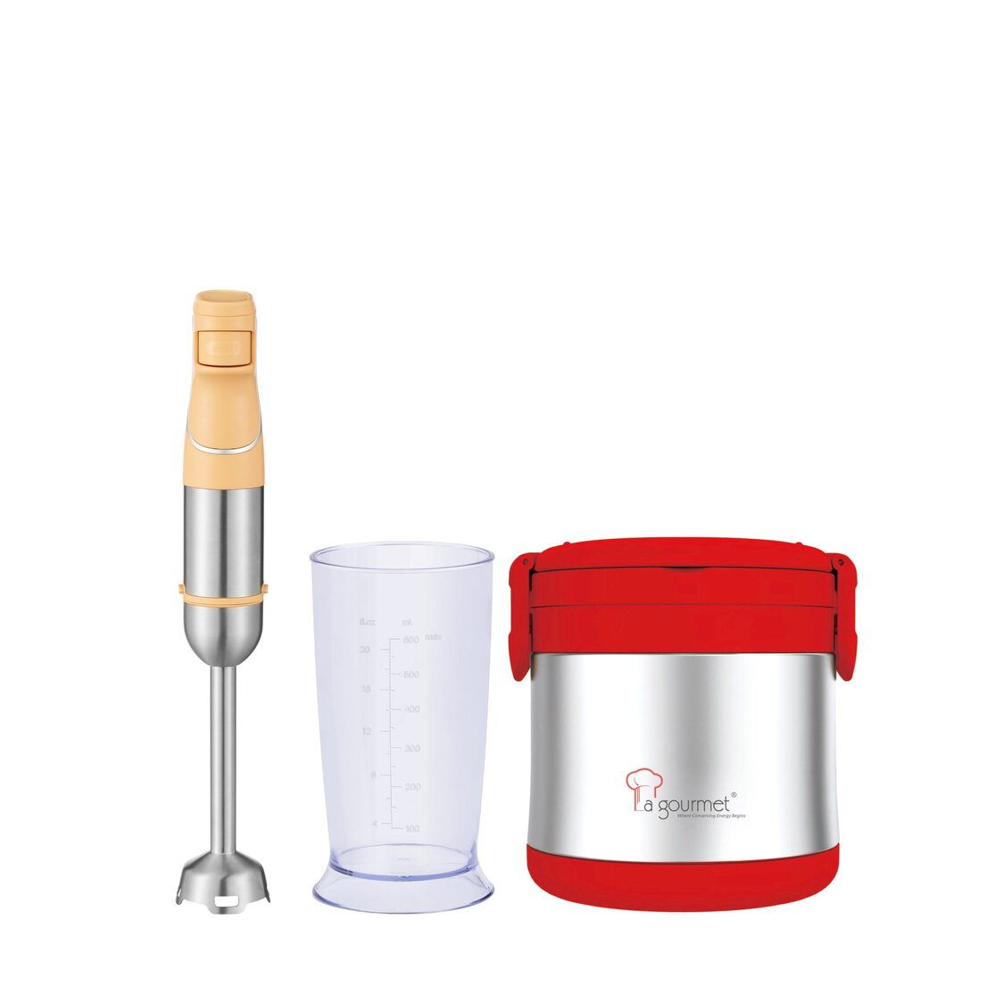 La Gourmet Hand Blender Set - Peach Fuzz (LGELHB421388) + Free Flame 850ml Thermal Lunch Box (Worth $19.90) (LGPGFE410221)