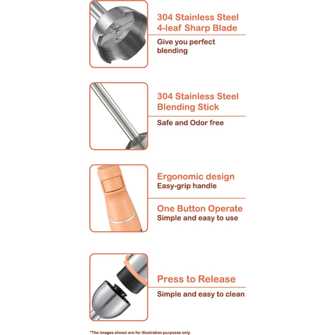 La Gourmet Hand Blender Set - Peach Fuzz (LGELHB421388) + Free Flame 850ml Thermal Lunch Box (Worth $19.90) (LGPGFE410221)