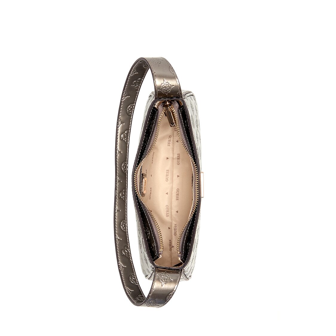 Guess Arnela Top Zip Shoulder Bag, Pewter Logo