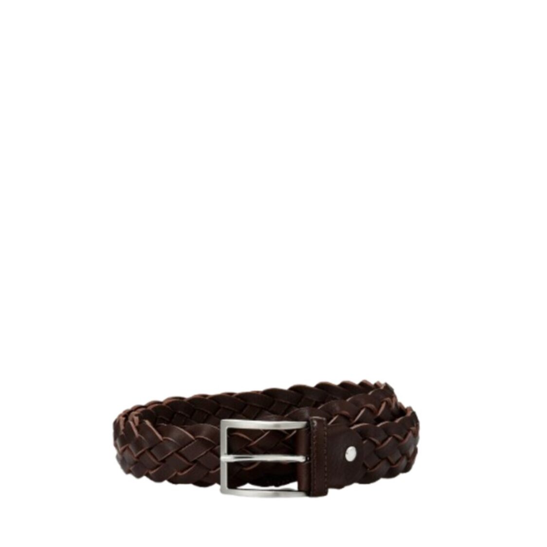 Man On The Boon Made In Italy Weaving Leather Belt Dark Brown