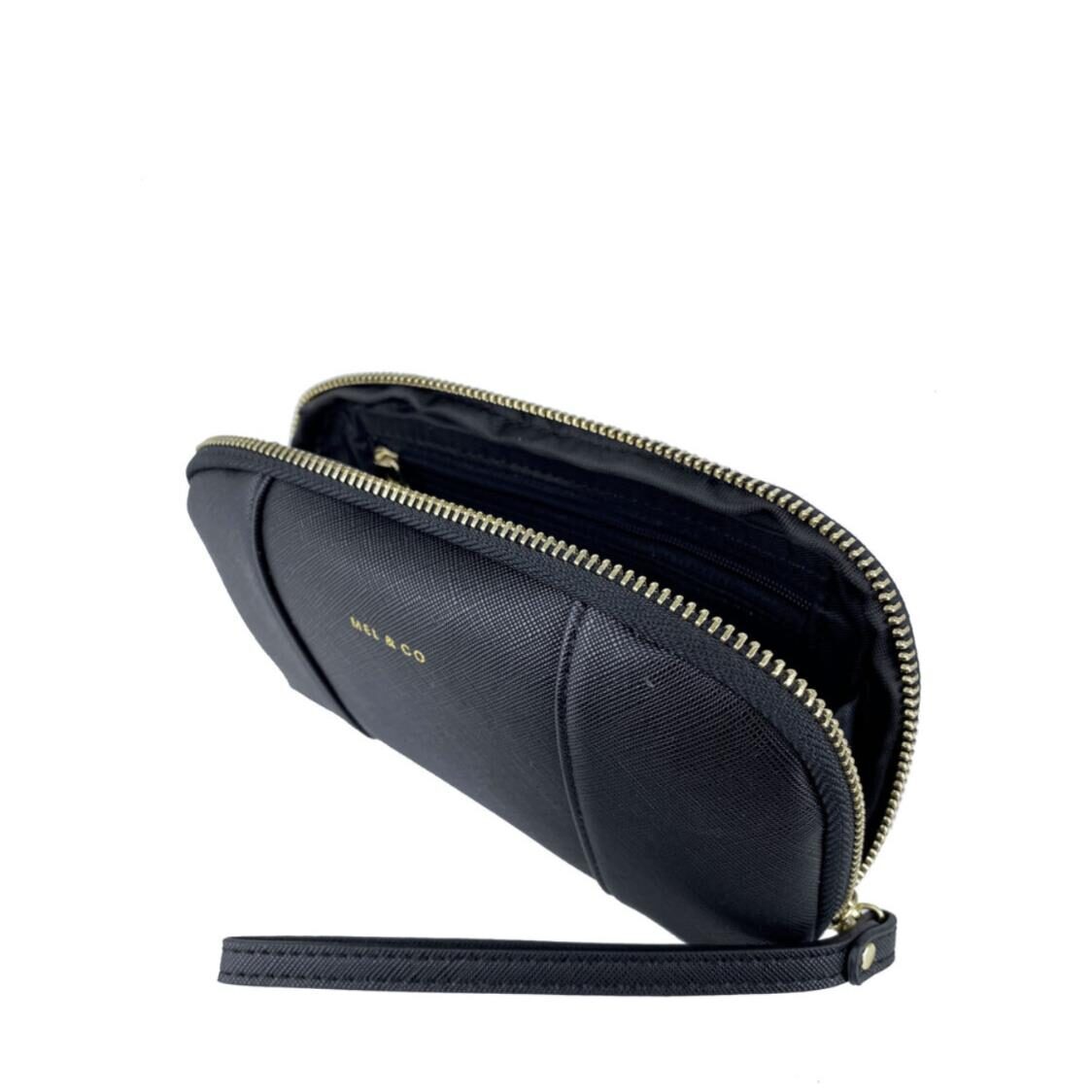 Mel&Co Saffiano-Effect Loop Handle Zip-Around Wristlet Pouch