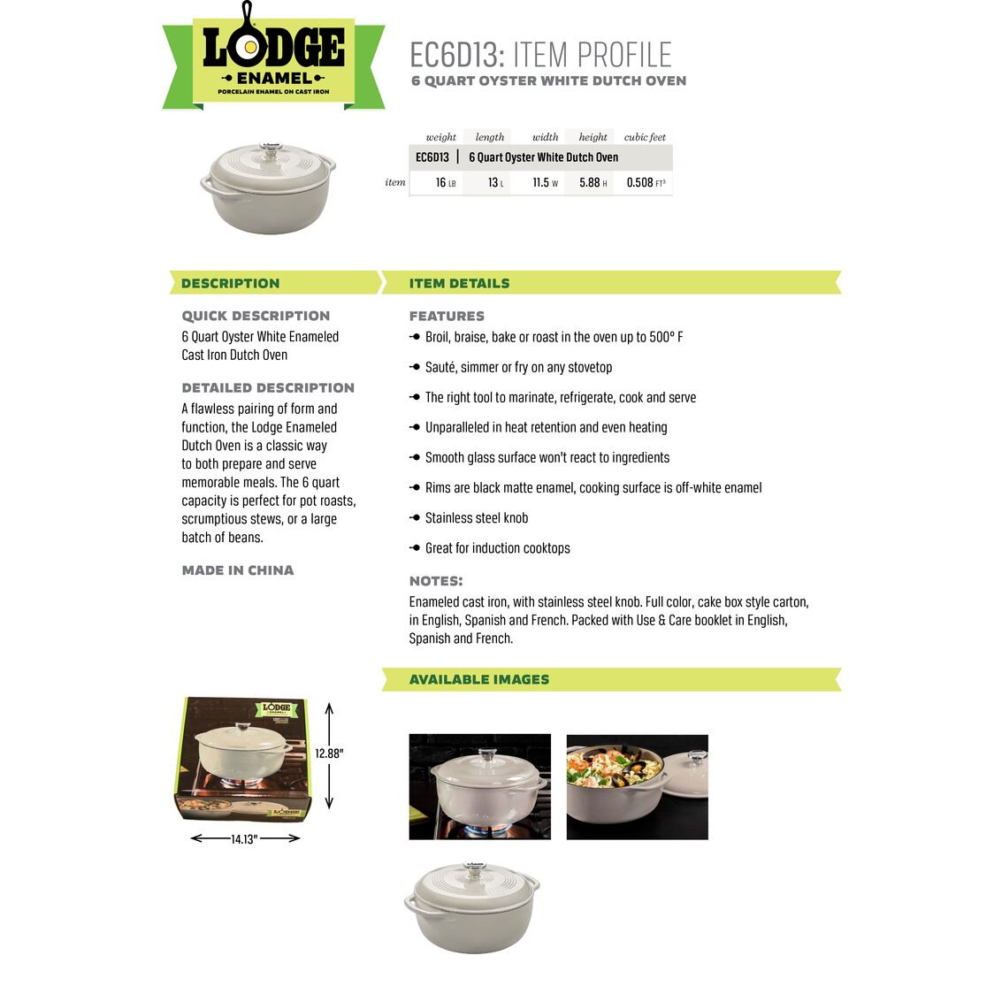 Lodge 6 Quart Oyster Enameled Cast Iron Dutch Oven