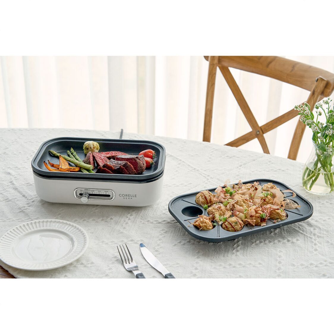 Corelle Seka Multi Cooker With Grill and Takoyaki Plates (CS-MGDP/SG)