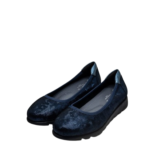 Barani Leather Pumps/Ballet Flats 8938-220 (Textured Leather) - Navy