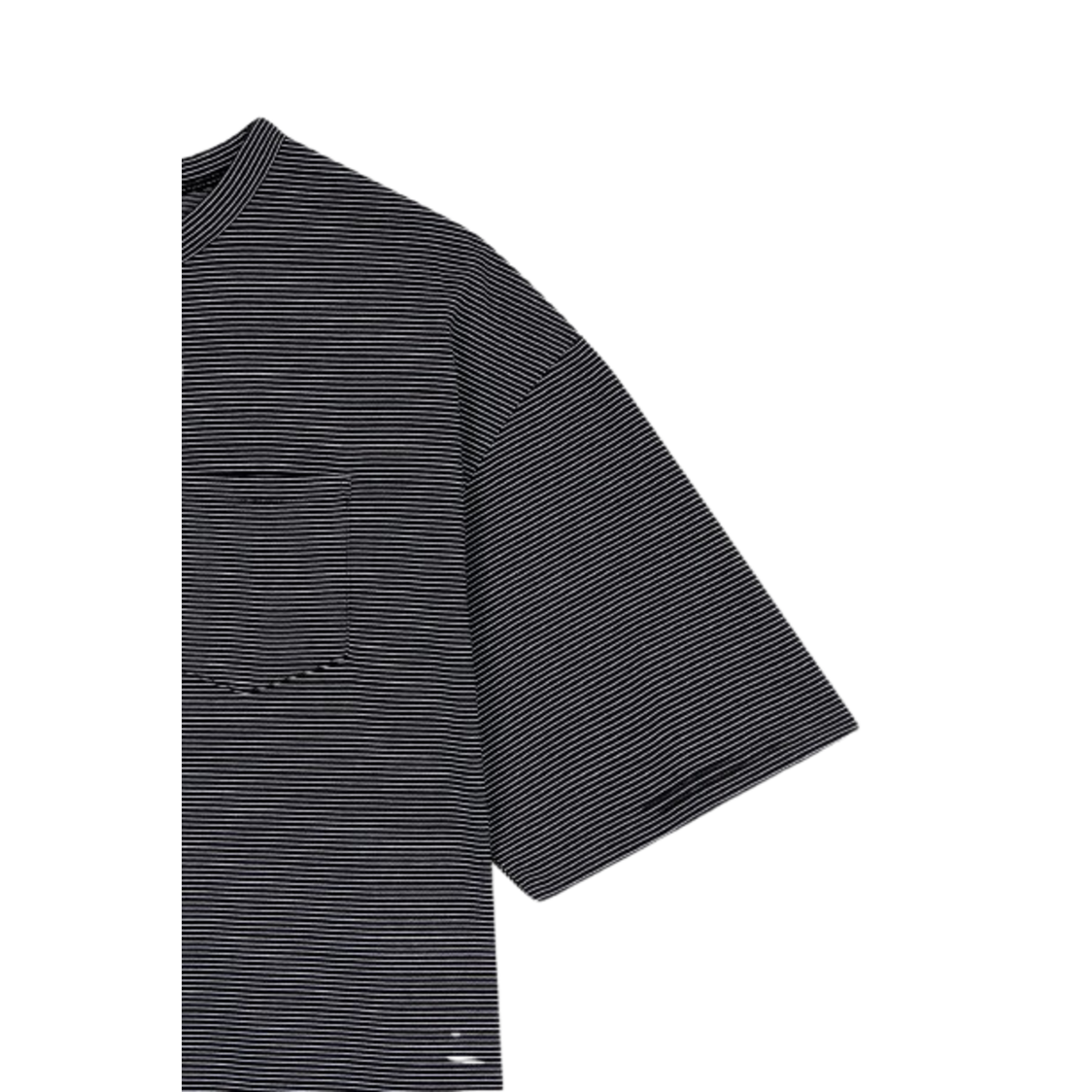 Studio Tomboy Hem String One Pocket Stripe T-Shirt Black