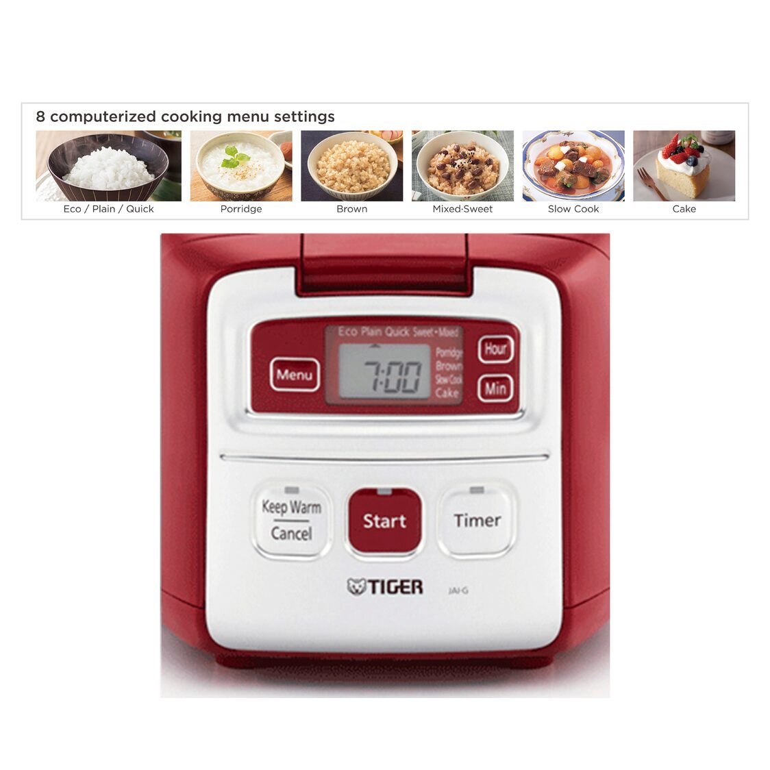 TIGER 3 Cups Multi-Function Rice Cooker 0.55L - Ruby Red (JAI-G55S RK)