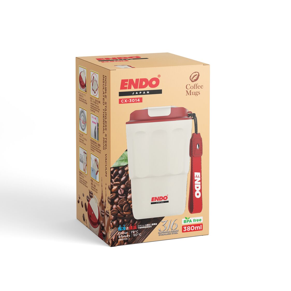 Endo Double Stainless Steel Thermal Coffee Mug 380ml (CX-3014)