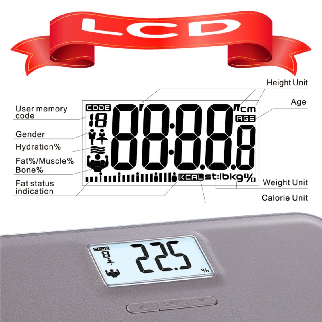 Endo High Precision Body Fat Analysis Scale Leather Grey E-DBS751