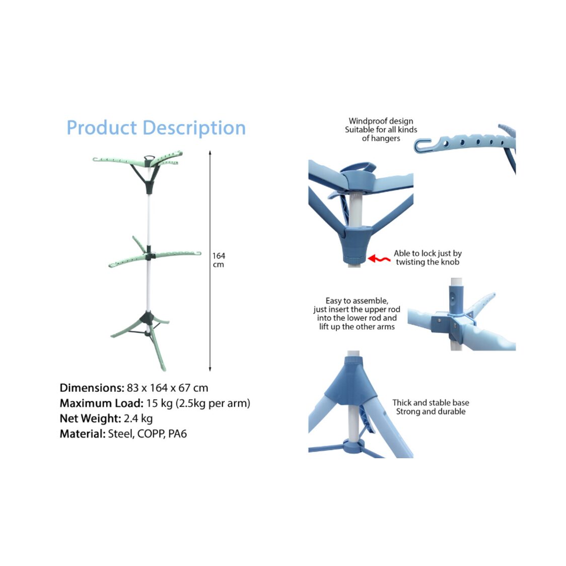 Rene Octo 6 Arm Laundry Rack (Green) E70401