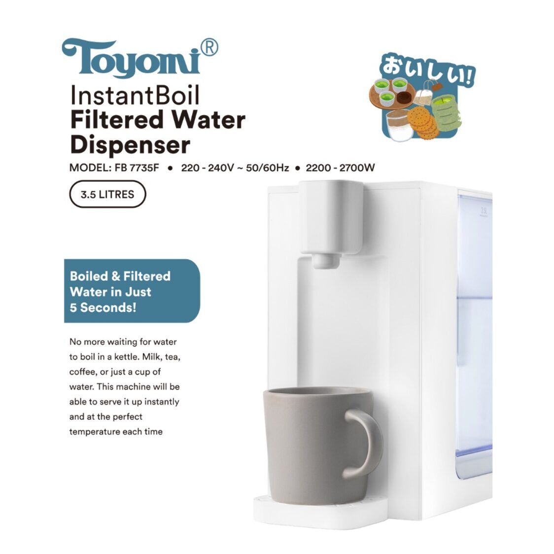 Toyomi Instant Boil Hot Water Dispenser 3.5L White FB7735F