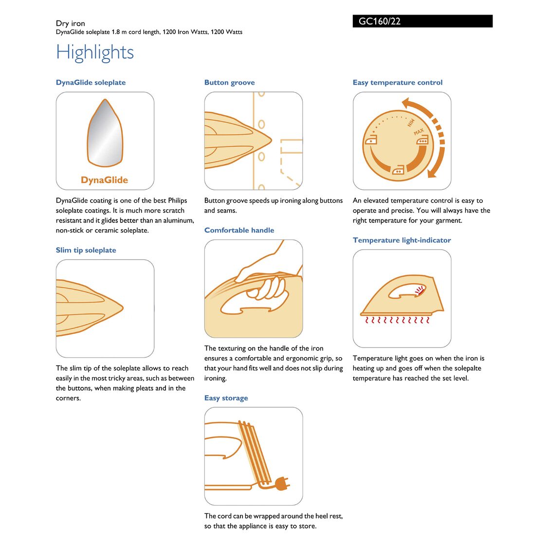 Philips Dry Iron 1200W (GC160/22)