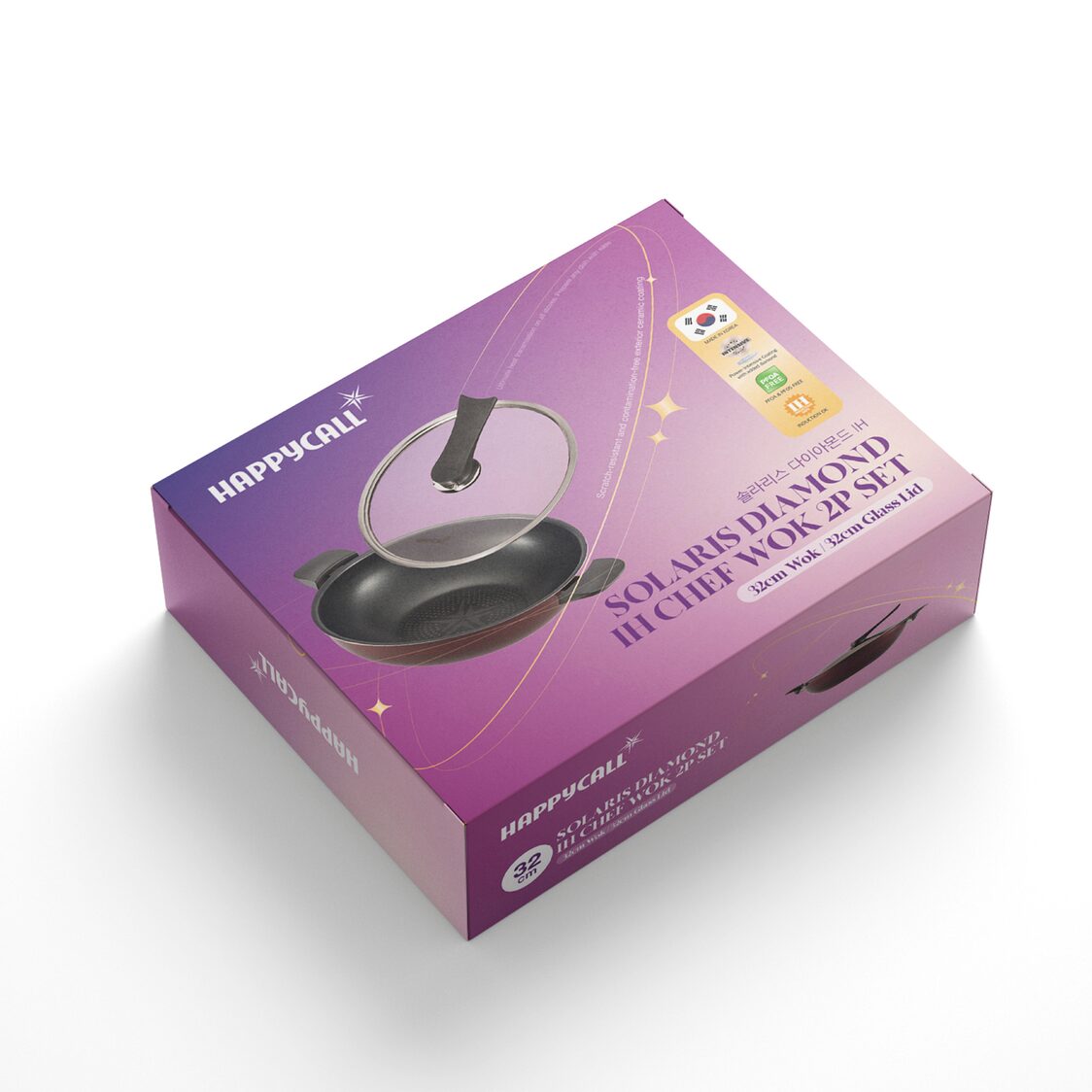 HAPPYCALL Solaris Diamond IH Non-Stick Wok with Glass Lid 32cm (4900-0154)