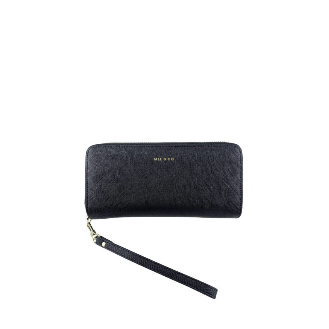 Mel&Co Saffiano-Effect Double Zip-Around Large Wallet With Wrist Strap