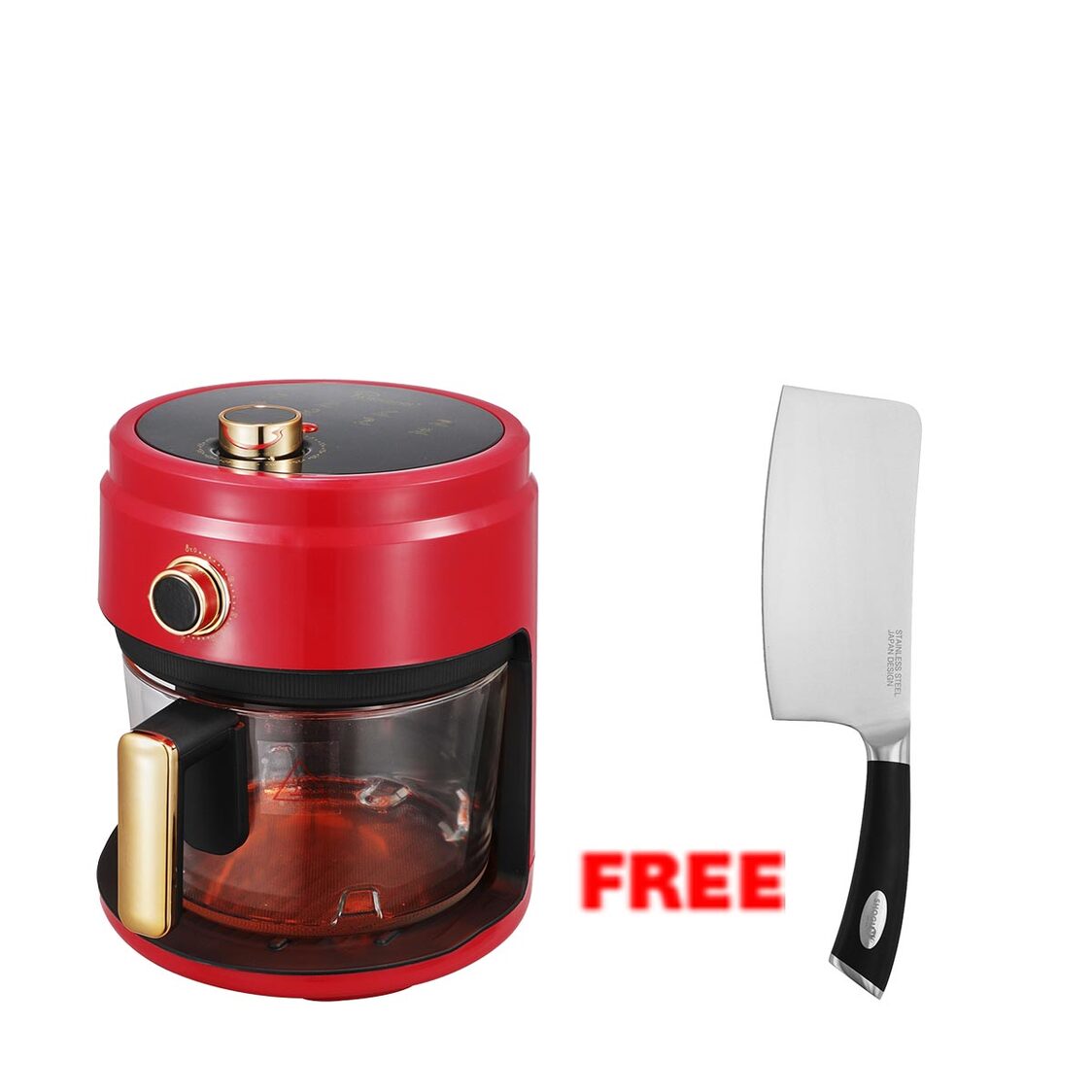 La Gourmet 4L Glass Air Fryer - Red (LGELAF410757) + Free Shogun Cleaver 7Inch (Worth $69.90)