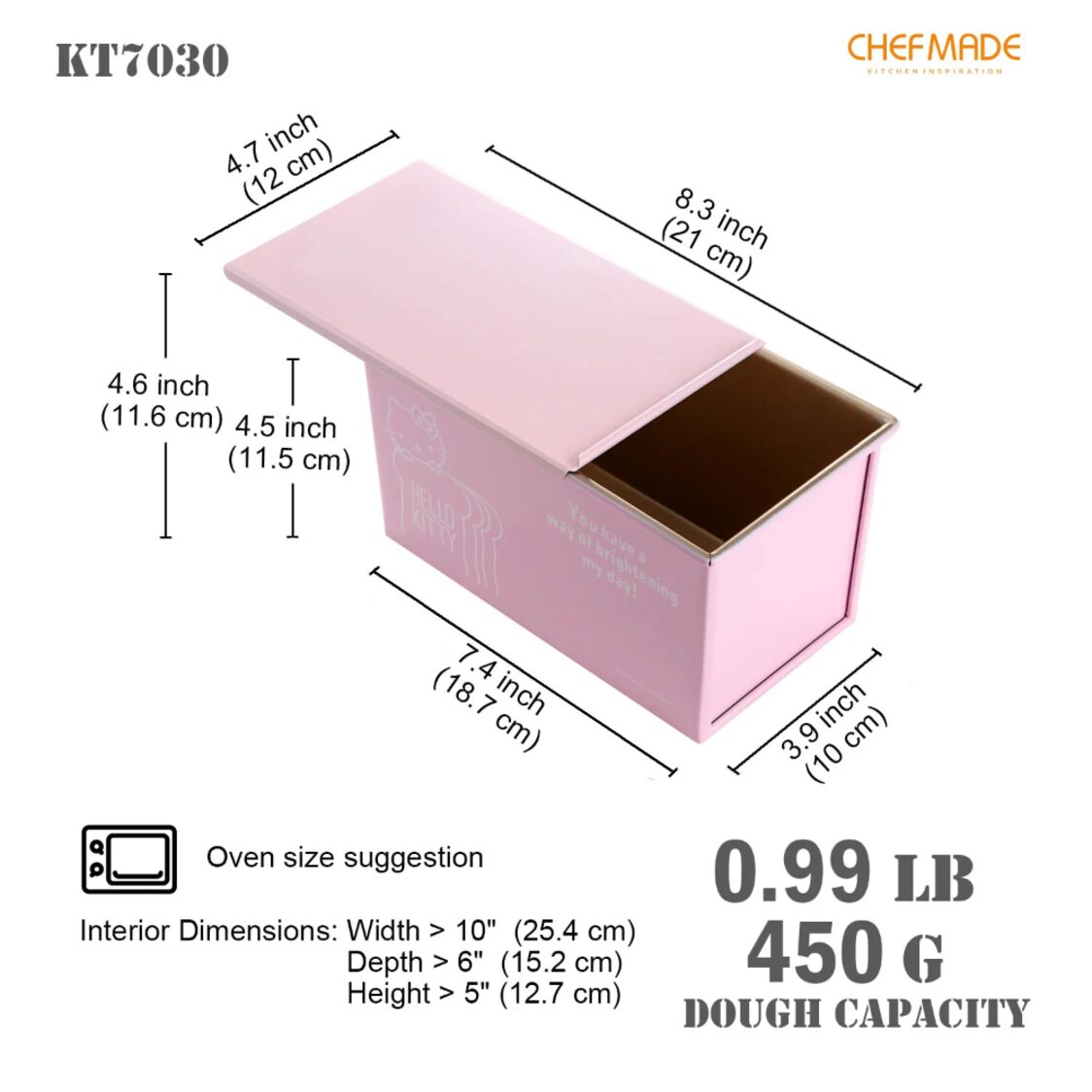 Chefmade Non-Stick Covered Loaf Pan L21Xw12.2xH11.8cm Pink Hello Kitty (1898cm-KT7030)