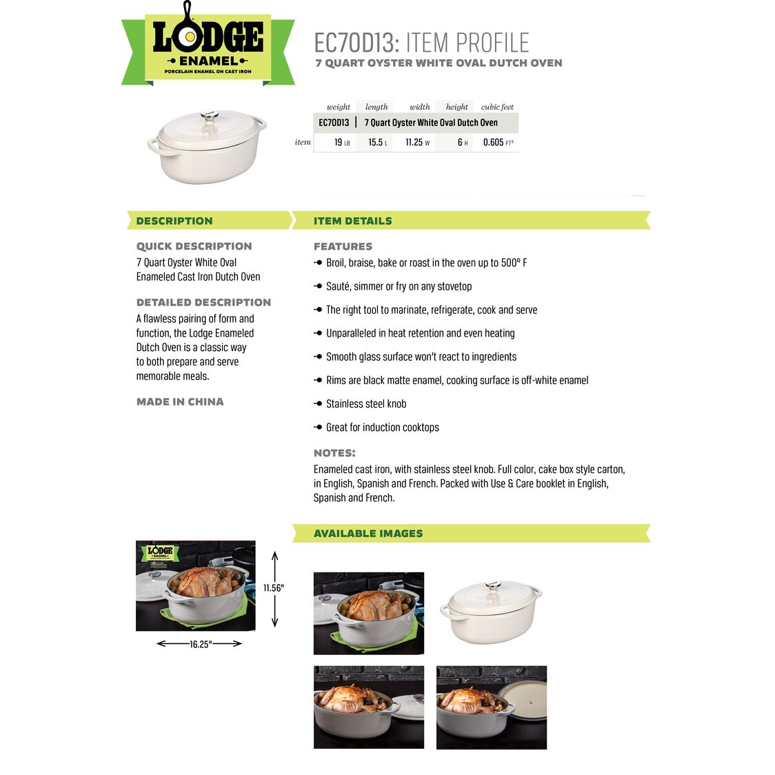 Lodge 7 Quart Oval Oyster Enameled Cast Iron Dutch Oven