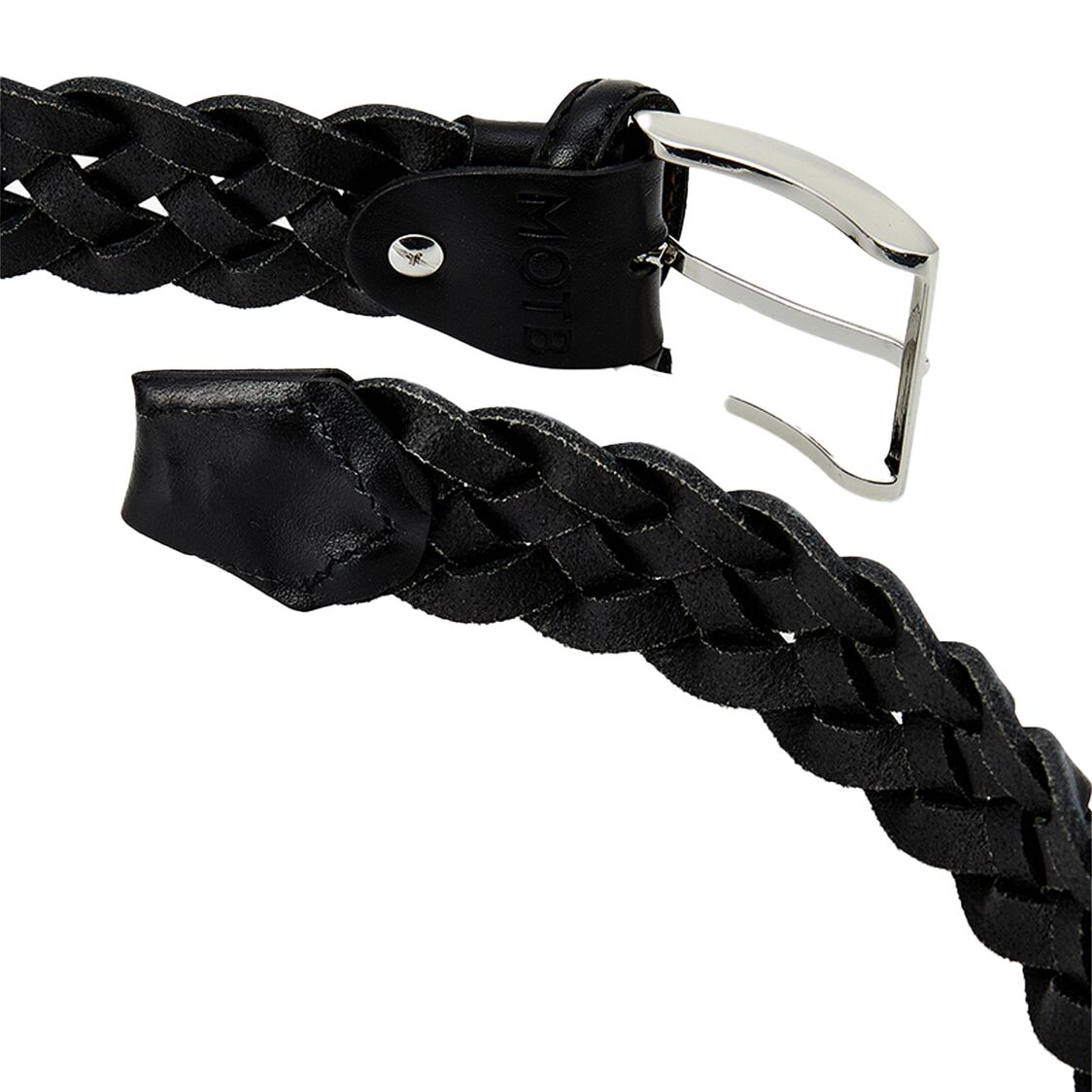 Man On The Boon Made In Italy Weaving Leather Belt Black