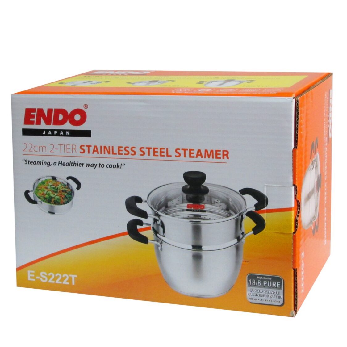 Endo 22cm 2-Tier Stainless Steel Steamer (E-S222T)