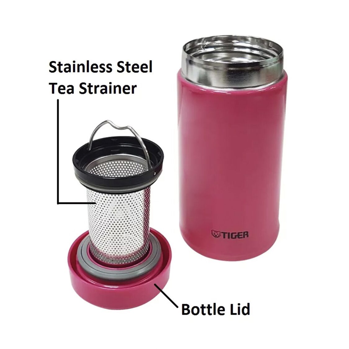 TIGER Double Stainless Steel Mug with Tea Strainer 360ml - Pink (MCA-T360 PI)