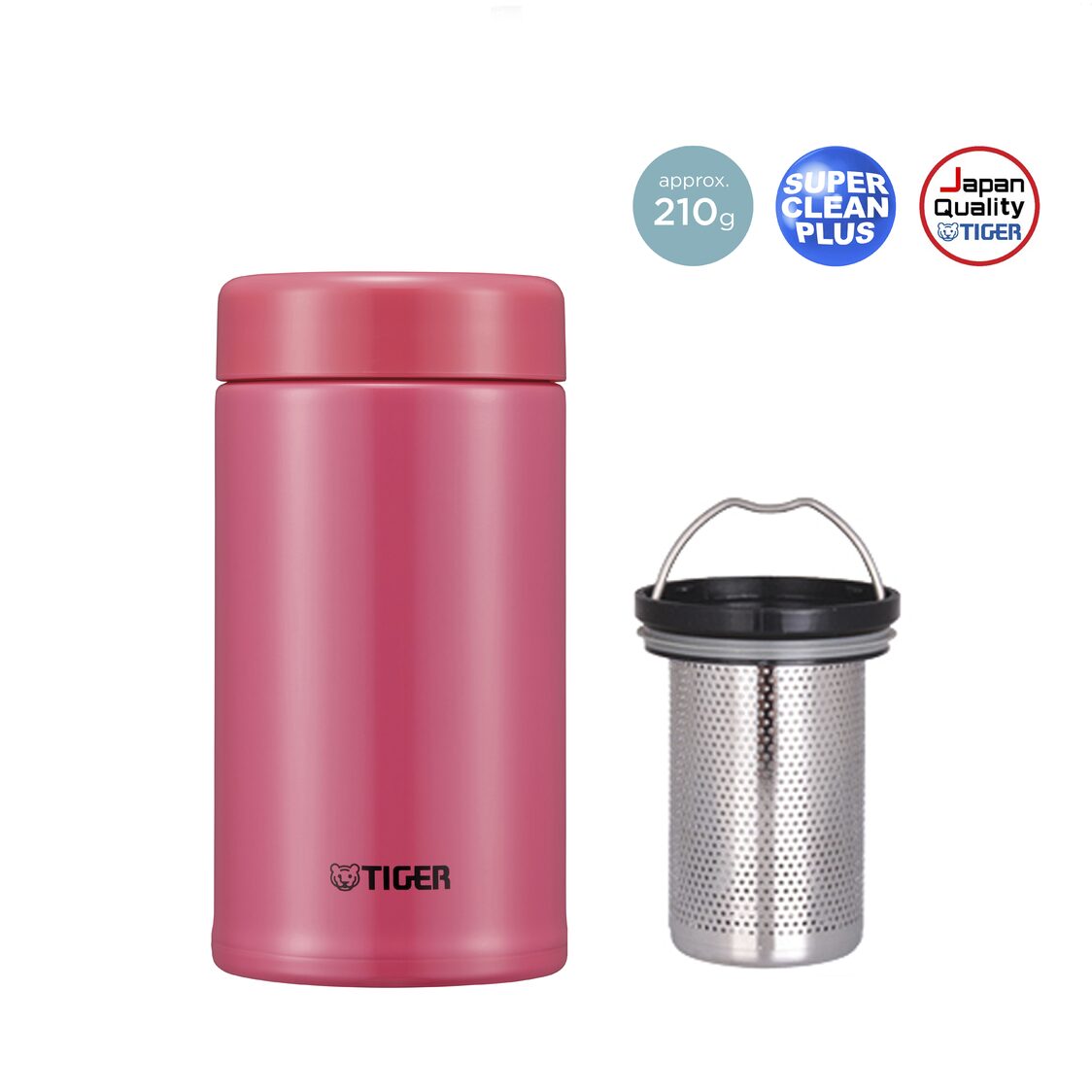 TIGER Double Stainless Steel Mug with Tea Strainer 360ml - Pink (MCA-T360 PI)
