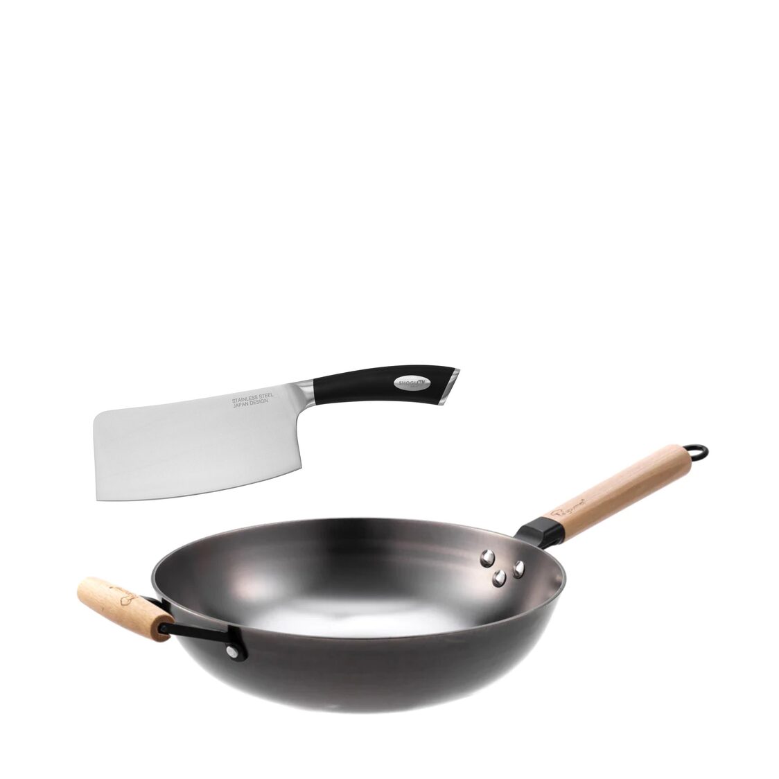La Gourmet 30cm Nitriding Open Wok (LGMCWCI347664) + Free Shogun 18cm Cleaver (Worth $69.90) (LGSNKE414908)