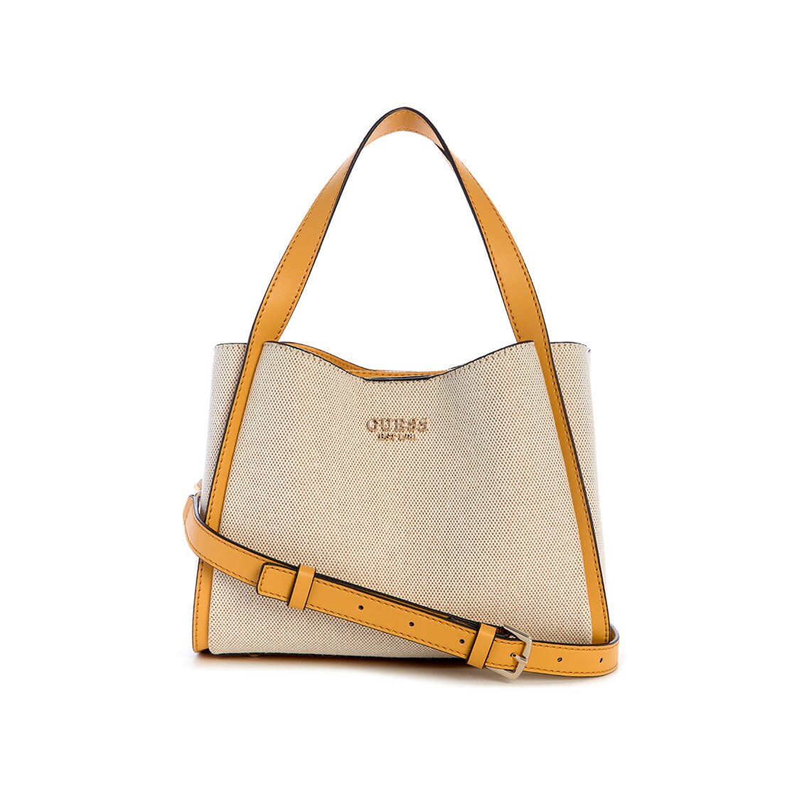Guess Nicolette Small Gfriend Satchel,Natural/Marigold