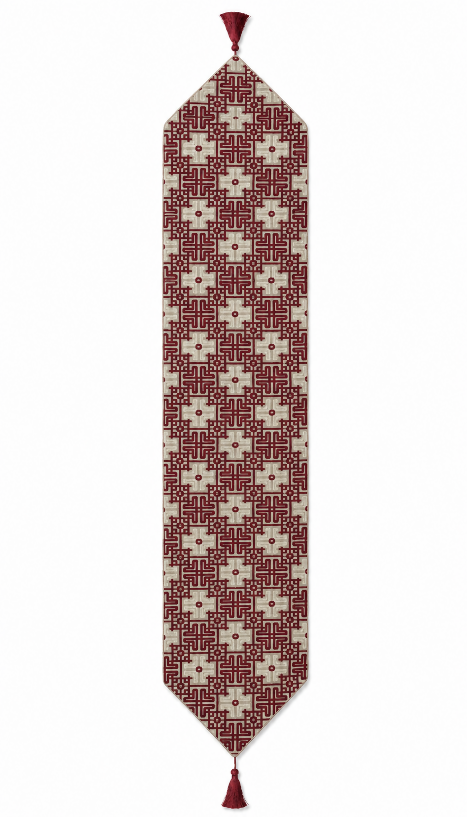 Rapee Orient Chinoiserie Woven Jacquard Table Runner with Tassel – 33 x 180 cm – Red