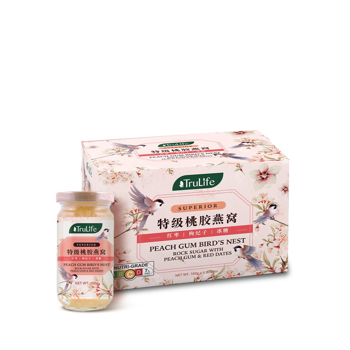 TruLife Superior Peach Gum Bird's Nest (Rock Sugar with Red Dates & Wolfberries) 6 x 160g