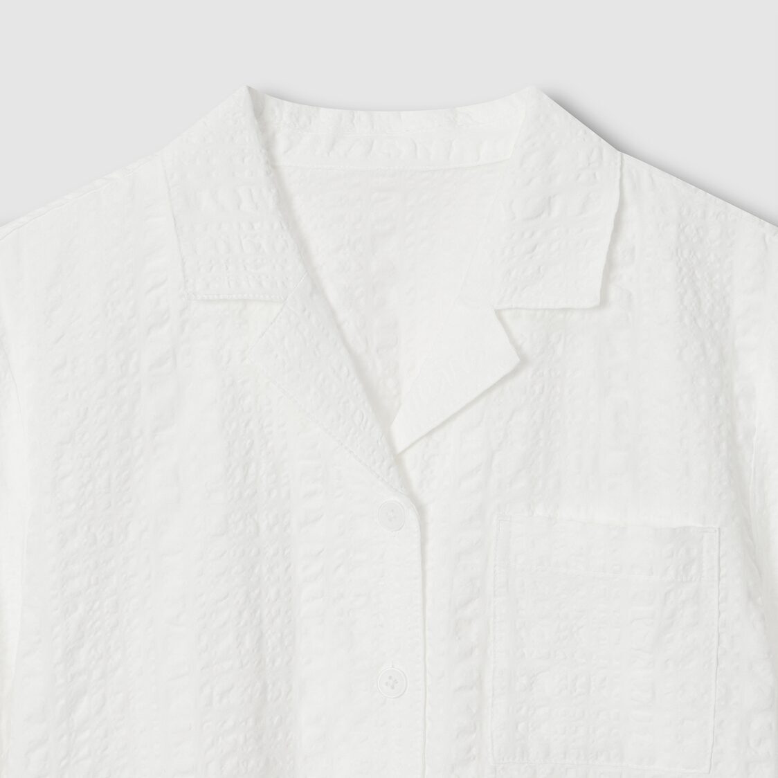 Jaju Women Cotton Rayon Seersucker Short Sleeve Pajama Shirt White