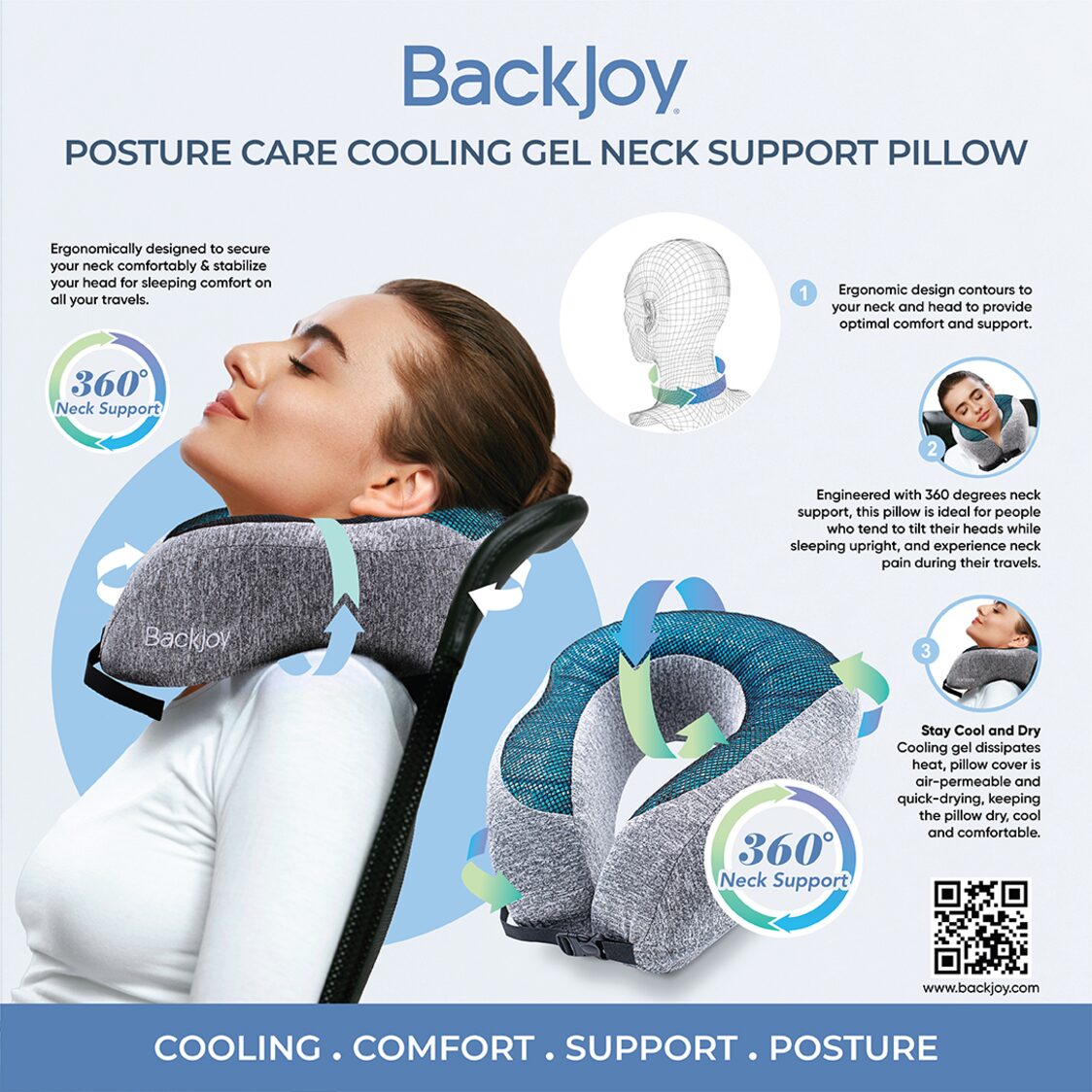 BackJoy Posture Care Neck Support Pillow with Cooling Gel - Pebble
