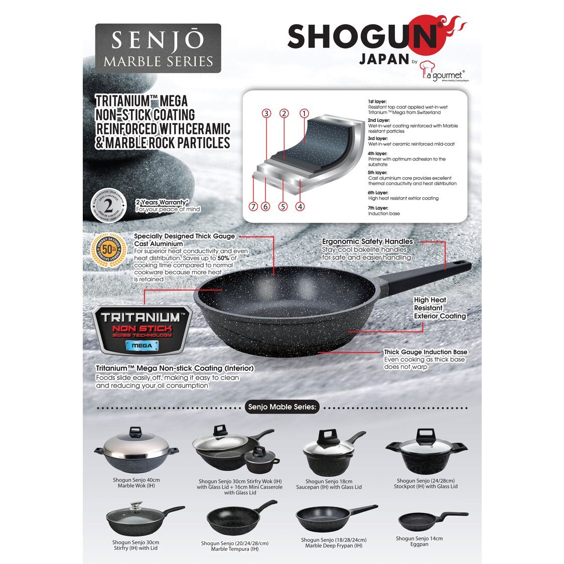 La Gourmet Shogun Senjo Marble Nonstick Deep Frypan With Induction LGSO344731