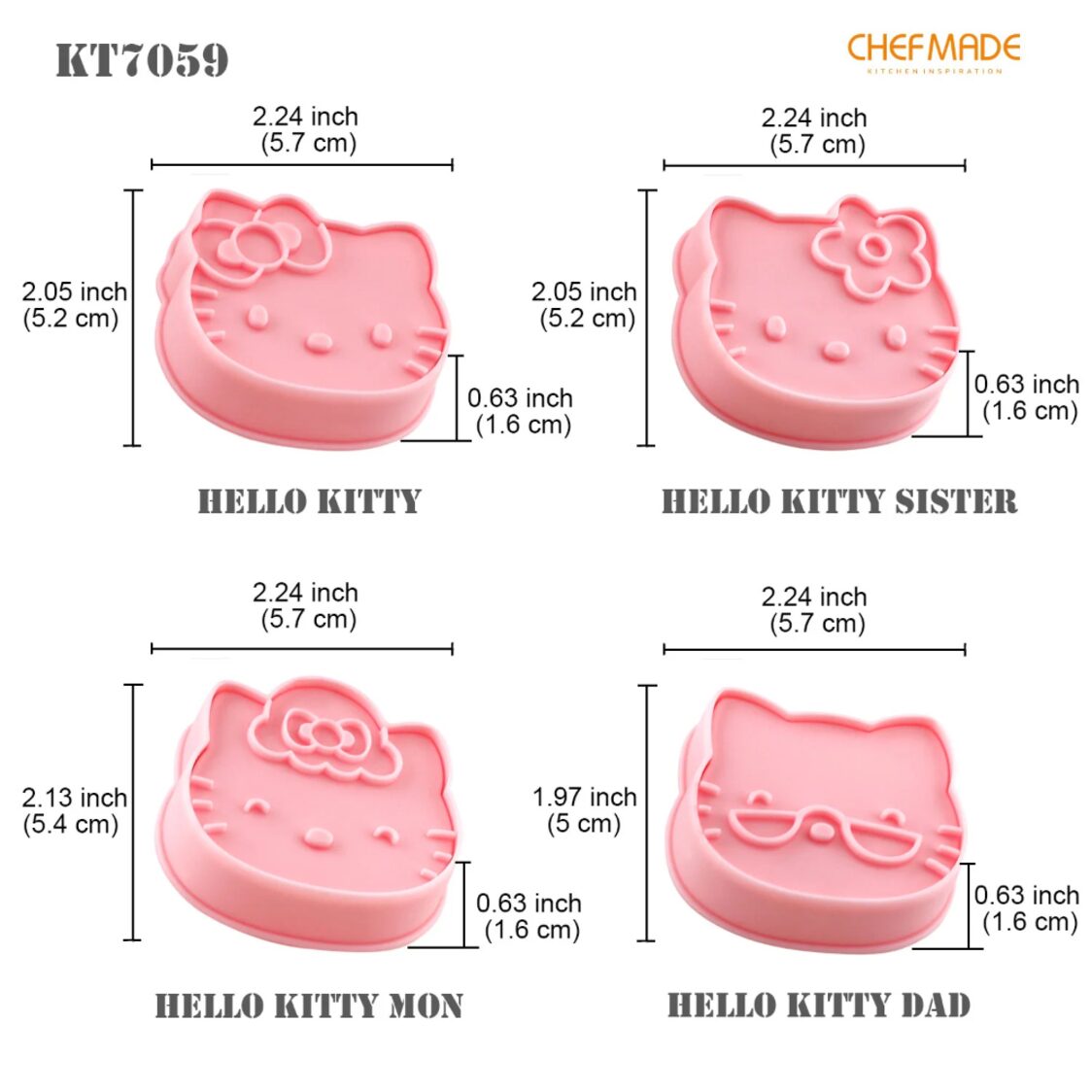 Chefmade PP Biscuit Mould 4Pc Pink Hello Kitty (1898cm-KT7059)