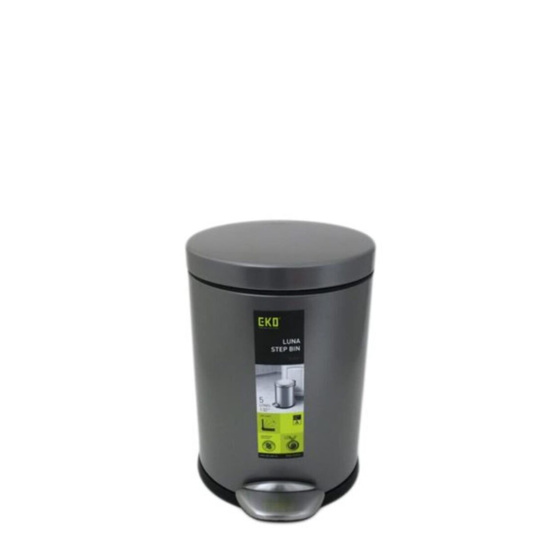 EKO Stainless Steel Step Bin With Soft Closing Lid 8L Titanium Grey Luna EK9219-8-TG